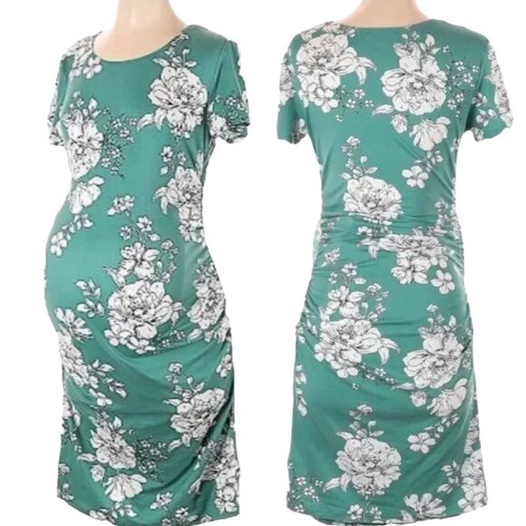 Nine Britton Women's Floral Dress Teal Short Sleeve Side Ruching Form Fitting 3X - Picture 1 of 4